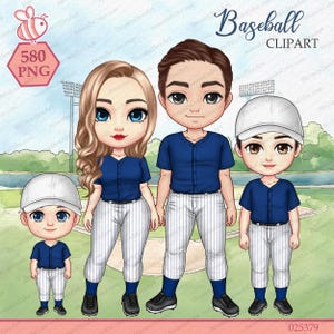 Baseball Familie Clipart, Softball Familie, Sport Clipart, Vater Clipart, Mutter Clipart, Chibi Clipart, personalisiertes Geschenk für die Familie