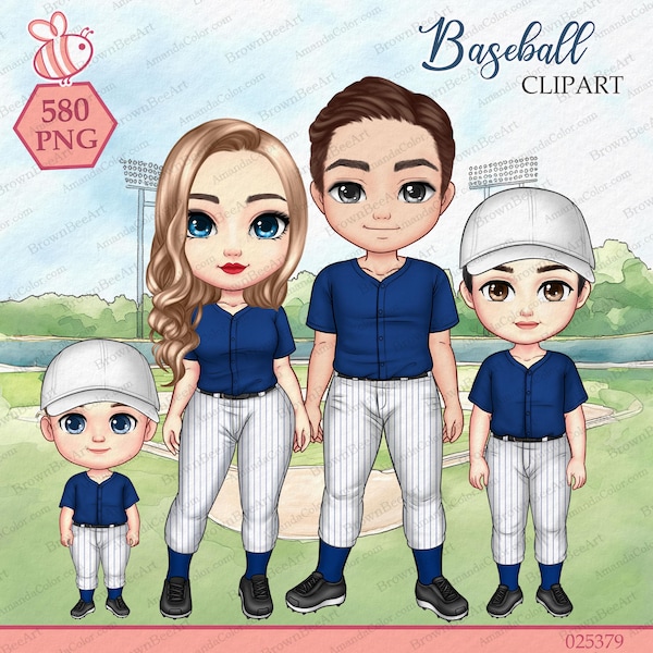 Baseball Softball Family Clipart: Chibi Sports Graphics (Digital Download)