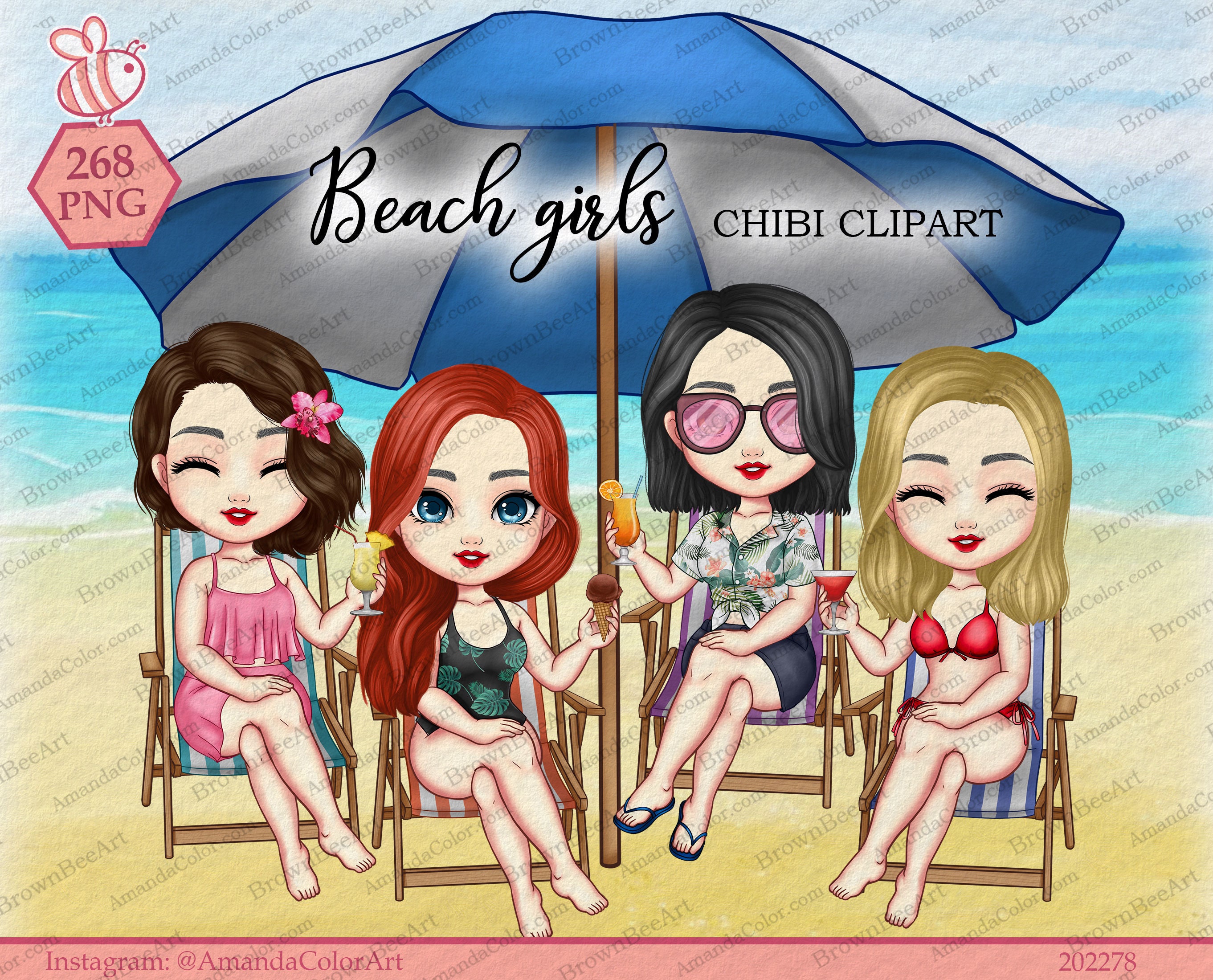Beach girl clipart, Summer clipart, Friend clipart, Chibi clipart, Summer Girls png, Beach Tropical, Sisters clipart