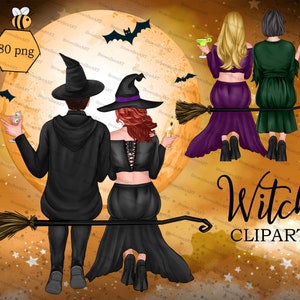Witch couple clipart: Halloween witch clipart, halloween custom, best friends clipart, digital clipart