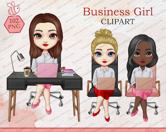 Business Frau Clipart: PNG Datei - Laptop Mädchen am Schreibtisch