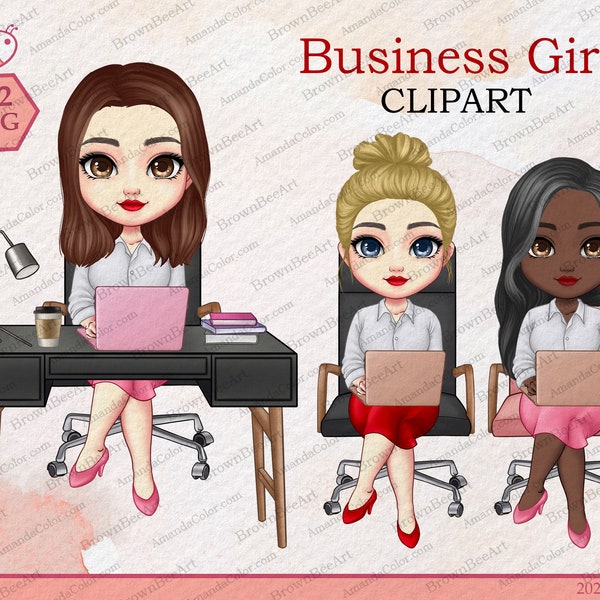 Cute clipart, Business woman clipart, Laptop Girl at Desk, Planner Girl Clipart, Boss Girl clipart, Business Casual, Office Clipart