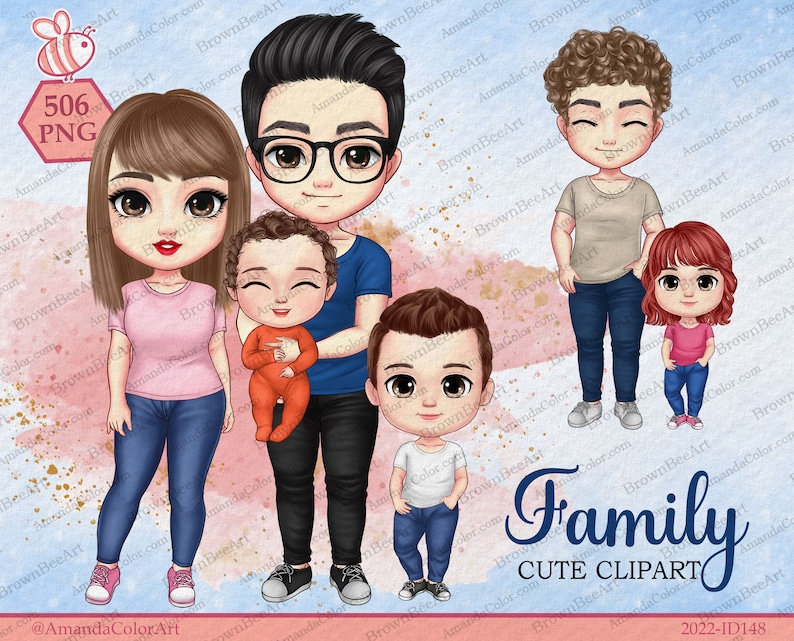 Chibi Parents Chibi Family Clipart: Personalized PNG Graphics (digital Download) - Etsy
