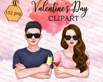 Valentine's Day Couple Clipart: PNG Graphics (Digital Download)