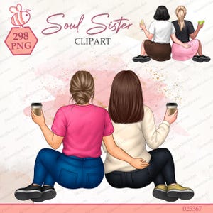 Soul sisters clipart, Best friends clipart, Mothers Day Gift, Besties Portrait Creator, Personalized clipart