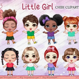 Little Girl chibi clipart, Lovely girl clipart, Grandchildren clipart, Friend clipart, Sister clipart, Bestie clipart, Personalized Clipart