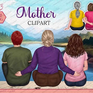 Mother&#39;s Day clipart, Mother and Daughter, Mother and Son, Sitting Family clipart, Mom clipart, Personalized Clipart