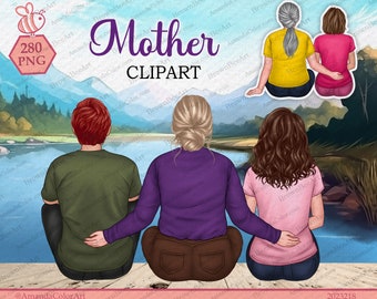 Mother's Day Family Clipart: Mom, Daughter, Son (280 PNG)