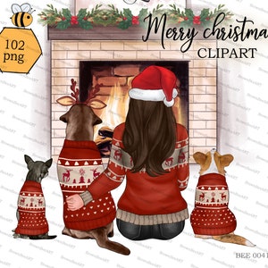 Merry Christmas: Christmas dogs clipart, Christmas Girls Clipart, Best friends clipart, Family clipart, digital clipart.