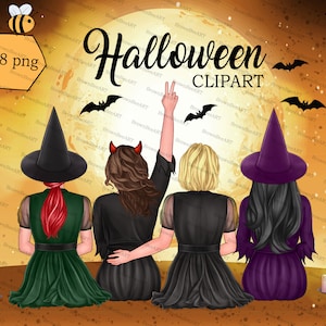 Halloween witch clipart, halloween custom, witches clipart, best friends clipart, Witch sisters, digital clipart