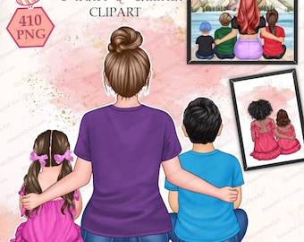 Mom and Children Clipart: Mother's Day PNG, Family Portrait (Digital Download)