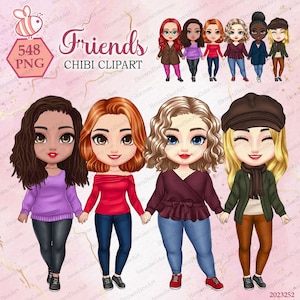 Anpassningsbara soul sisters clipart, bästa vänner clipart, höst clipart, jul clipart, bästis clipart, Chibi clipart