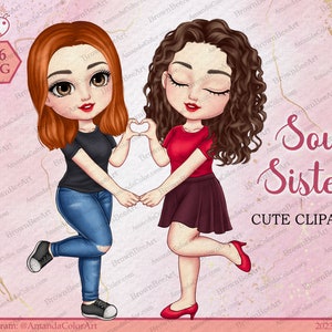 Clipart Soul Sister, Słodkie clipart, Clipart Best friend, Clipart Sister, Clipart Bestie, Clipart Chibi, Pliki PNG, Spersonalizowane Clipart