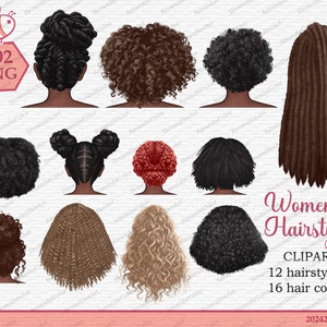Black Woman Hair Clipart: Custom Female Hairstyles (Digital Download)