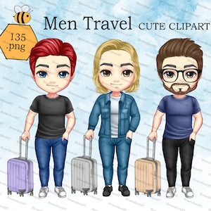 Mannen reizen clipart, reizen clipart, koffer clipart, leuke clipart, beste vriend clipart, familie clipart, chibi clipart, aangepaste clipart