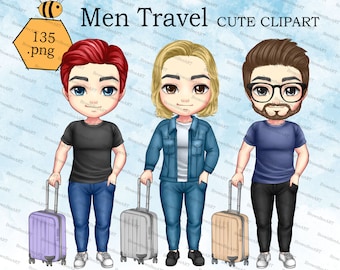 Men Travel clipart, Travel clipart, Suitcase clipart, Cute clipart, Best friend clipart, family clipart, chibi clipart, Custom clipart