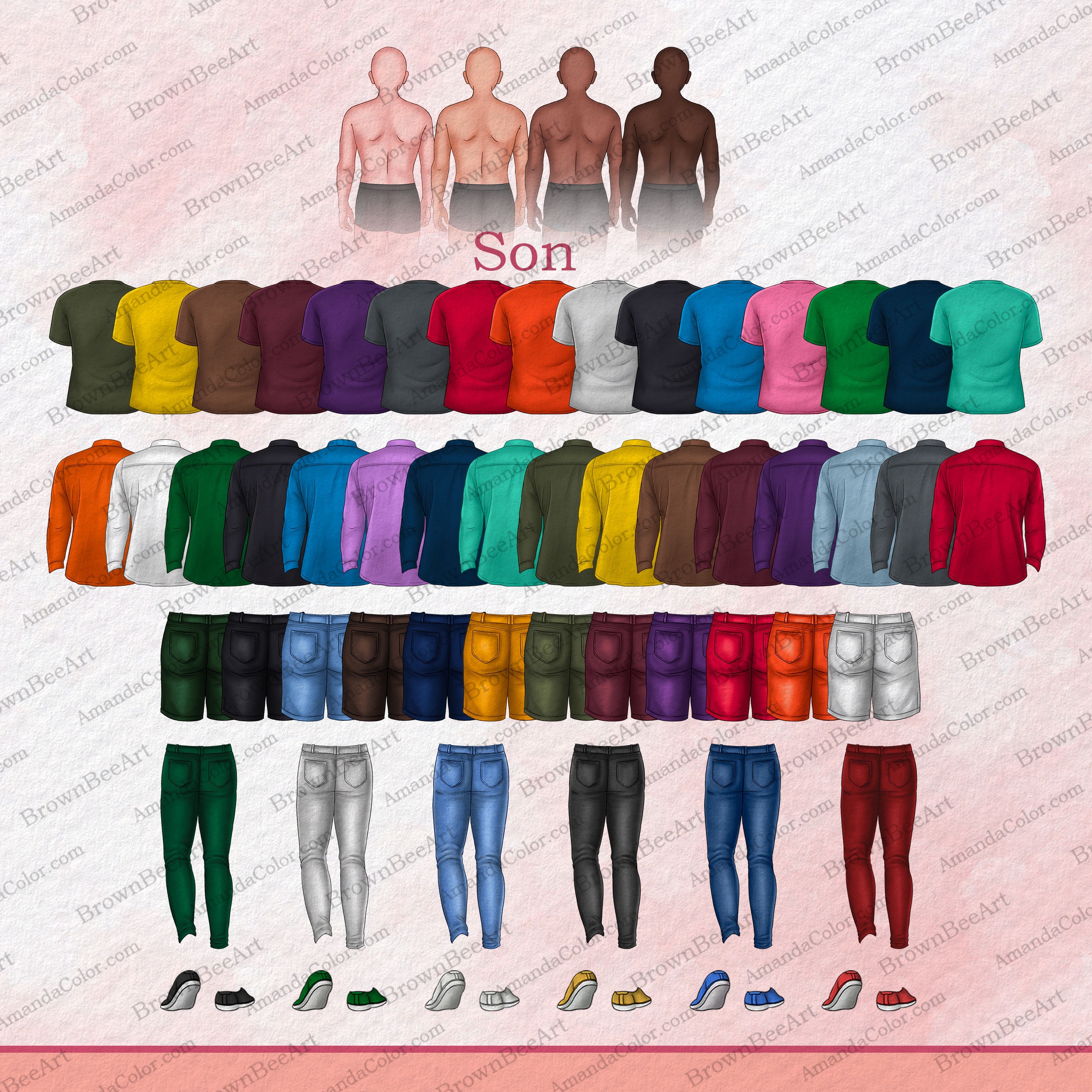 Family Clipart Bundle: Custom Portrait, Back View (433 PNG) - Etsy, image size:2500x2500