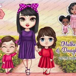 Mother and Daughter, Love Mom Clipart, daughter clipart, Mother&#39;s day clipart, Family clipart, png files, Personalized