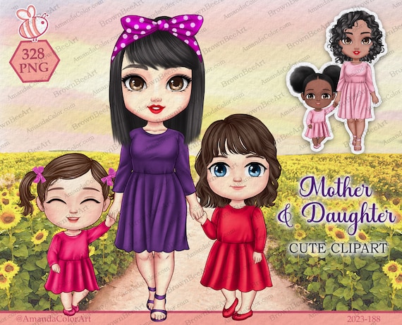 Mother & Daughter Clipart: Love Mom, Family PNG Files (Personalized)