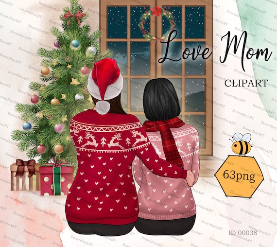 Mother Daughter Christmas Clipart: Custom Family Portrait (Digital Download)