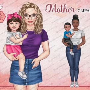 Happy Mother&#39;s Day, Mother and daughter, Mother and Son, Mom life clipart, Family clipart, PNG files, Clipart Personalization