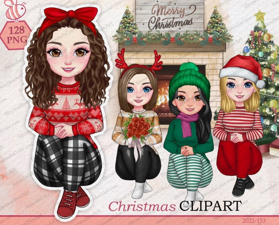 Cute clipart, Christmas clipart, Girl clipart, Winterclipart, Best friends clipart, Bestie clipart, Sisters clipart