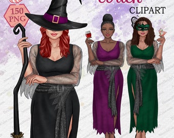 Witch Sisters Clipart: Halloween PNG Bundle (Digital Download)