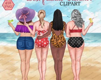 Clipart Beach Besties, filles d'été, maillots de bain tropicaux (téléchargement numérique)