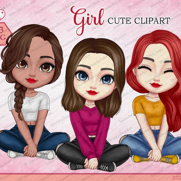Girl Clipart, Cute girl, Best friend clipart, Sister clipart, Bestie clipart, Girl wearing a crop top hoodie, Personalize png files
