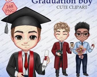 Graduation Boy Clipart: School & University Students (168 PNG) (Digital Download)