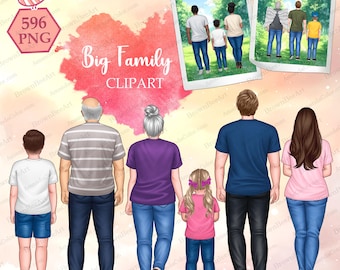 Custom Family Portrait Clipart, Back View, 596 PNG (Digital Download)