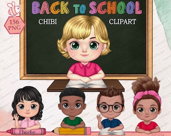 Clipart Chibi de regreso a clases: Gráficos PNG de estudiantes (156 archivos)