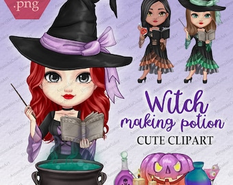 Witch Potion Clipart: Halloween Chibi PNG (Digital Download)