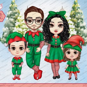 Cute clipart, Elf Family clipart, Merry Christmas, Father, Mother, Children clipart, Daughter, Son clipart