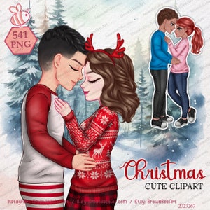 Weihnachten paar Clipart, Winter Clipart, Pullover Clipart, Beste Freund Clipart, personalisierte Paar Clipart, Png-Datei