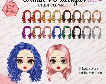 Chibi Women's Hairstyles Clipart Set (Digital Download)