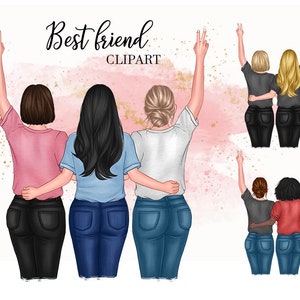 Best friend clipart, Bestie clipart, Sisters clipart, Best friends forever, Personalized Illustration, girl clipart