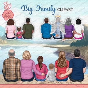 Big Family Clipart Collection, Family, Sitting Family, Father clipart, Mother clipart, Custom Portrait Family, Personalized Gift for Family