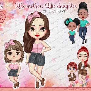 Like Mother like Daughter, Love Mom Clipart, daughter clipart, Mother&#39;s day clipart, Family clipart, png files, Personalized