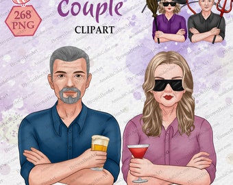 Halloween Couple Clipart, Friends, Witch, Devil (Digital Download, 268 PNG Files)