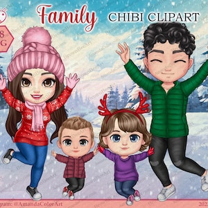 Family clipart, Christmas Family, Winter family, Family png, Father, Mother, Children clipart, Chibi clipart, Personalized family files