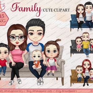 Cute clipart, Family clipart, Couple clipart, Father, Mother, Children, Baby clipart, Best friend clipart, Chibi clipart