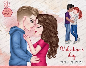 Valentine's Day Couple Clipart, Personalized PNG File