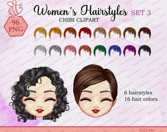 Women's Hairstyles Chibi Clipart: Custom Hair Set (Digital Download)