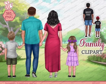 Family Clipart: Mom, Dad, Kids - Back View (Digital Download)