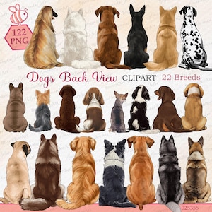 Dog Clipart From Back, Dog Breeds clipart, Back View Dog png, Pet Portrait, Sitting back Dog, Puppy clipart  Digital Download