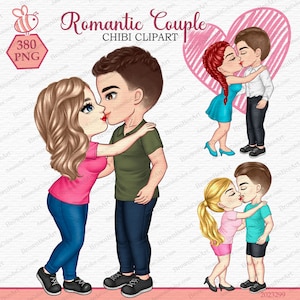 Romantic Couple clipart, Cute Couple, Valentines Day Clipart, Love Couple Clipart, Chibi clipart, Personalized png