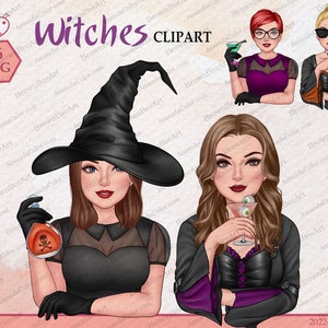 Witches clipart, Halloween costumes, Best friends clipart, Witch sisters, Witchy clipart, Personalized Illustration