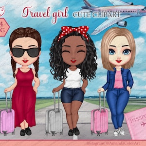 Travel girl clipart, Travel clipart, Suitcase clipart, Cute clipart, Best friend clipart, Sister clipart, bestie clipart, Custom clipart