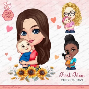 First Mom clipart, Cute clipart, Mother's day clipart, Mom and baby clipart, chibi clipart